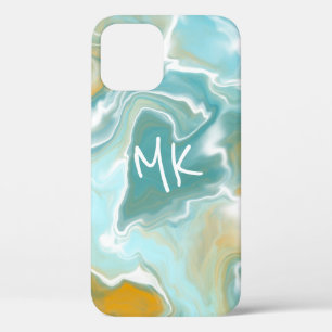 Sandy Brown Ocean Blue Marble Fluid Art     iPhone 12 Pro Case