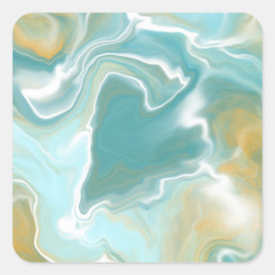 Sandy Brown Ocean Blue Marble Fluid Art Square Sticker
