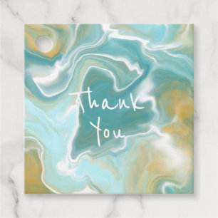 Sandy Brown Ocean Blue Marble Fluid Art Thank You Favour Tags
