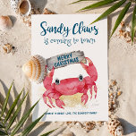 Sandy Claws Crab Warm Wishes Beach Christmas Holiday Card<br><div class="desc">Send beachy holiday cheer with this adorable Christmas card featuring a cute crab holding a driftwood sign that says "Merry Christmas." The fun "Sandy Claws is Coming to Town" caption is a punny twist on a holiday classic, perfect for ocean lovers and anyone who enjoys coastal Christmas vibes. Art by...</div>