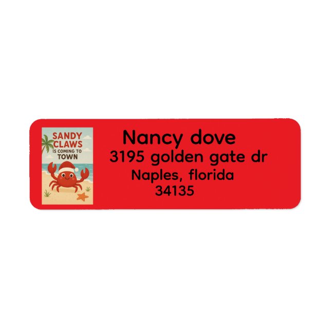 Sandy claws return address label (Front)