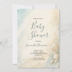 Sandy Coastal Seashell Baby Shower Invitation
