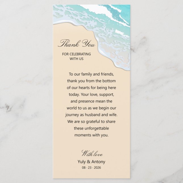 Sandy Coastal Tropical Beach Plate Thanks Card (Front)