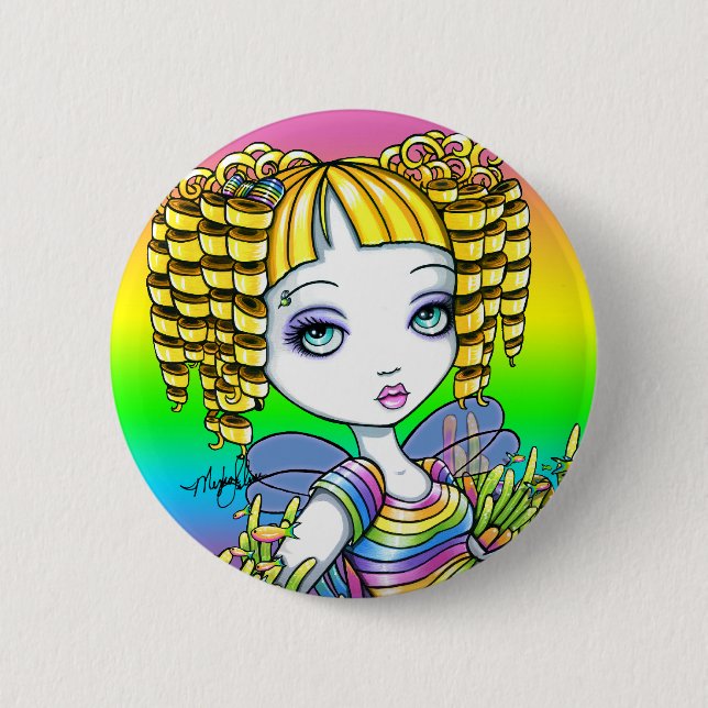 "Sandy" Cute Rainbow Fairy Mermaid Art Button (Front)