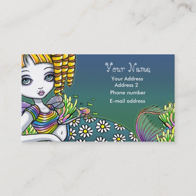 "Sandy" Cute Rainbow Fairy Mermaid Business Cards (Front)