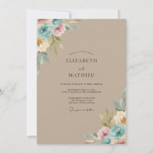 Sandy Cyan Leafy Wedding Invitation