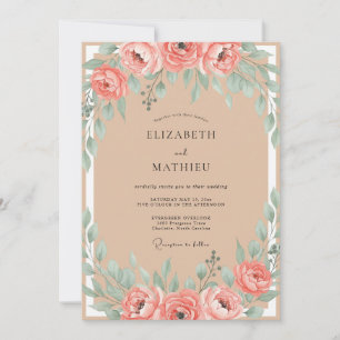 Sandy Dusty Pink Ranunculus Eucalyptus Wedding Invitation