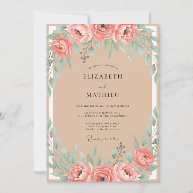 Sandy Dusty Pink Ranunculus Eucalyptus Wedding Invitation (Front)
