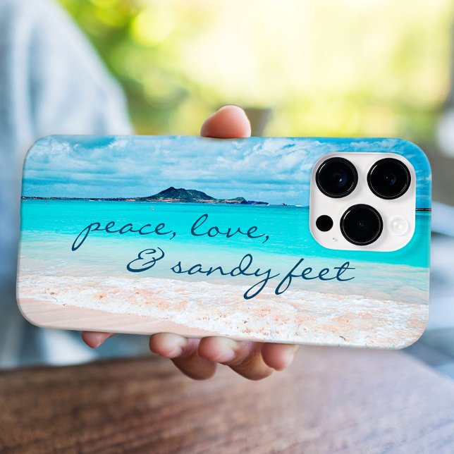 “Sandy Feet” Quote Blue Ocean & Sandy Beach Photo Case-Mate iPhone Case (Creator Uploaded)