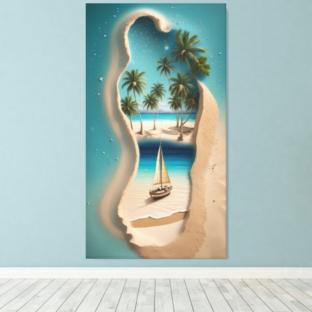 Sandy Footprint Paradise: A Tropical Escape  Canvas Print (Insitu(Wood Floor))