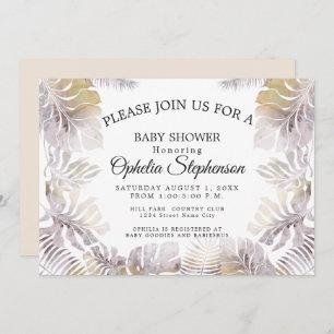 Sandy Gold Earthy Mauve Leafy Watercolor Shower Invitation
