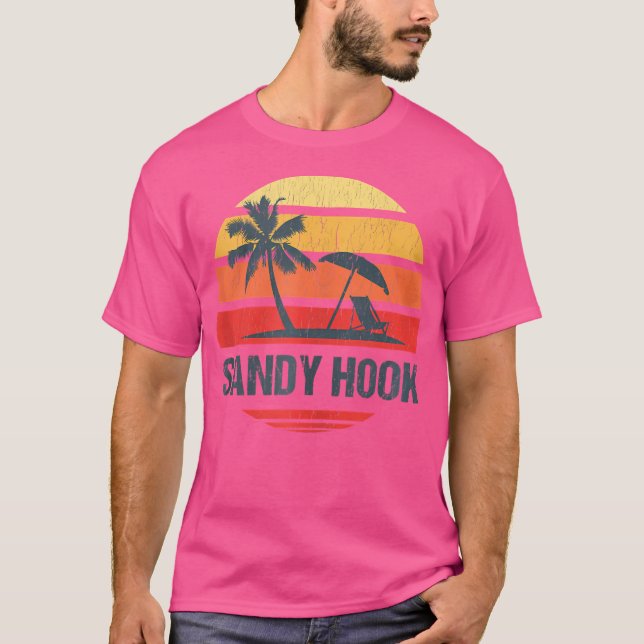 Sandy Hook Nj Beach Retro Sun Distressed Design T-Shirt (Front)