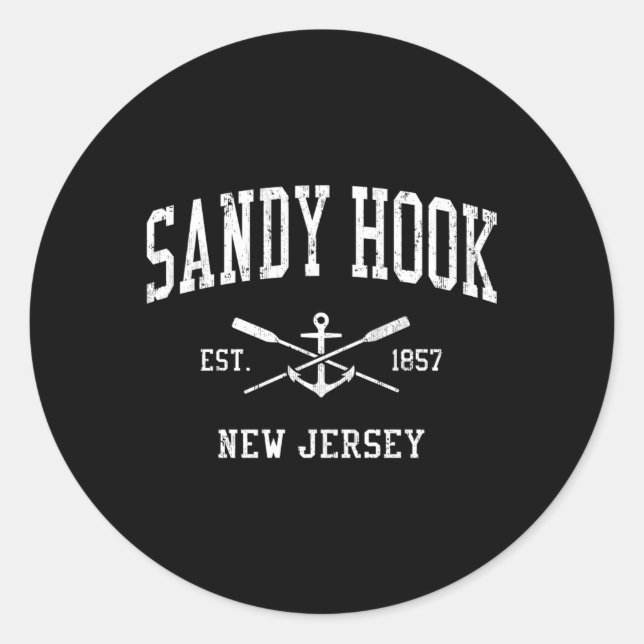 Sandy Hook Nj Crossed Oars Boat Anchor Sports Classic Round Sticker (Front)