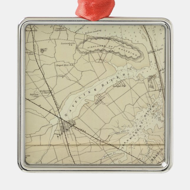 Sandy Hook to Shark River Coast Chart Map Metal Tree Decoration (Front)