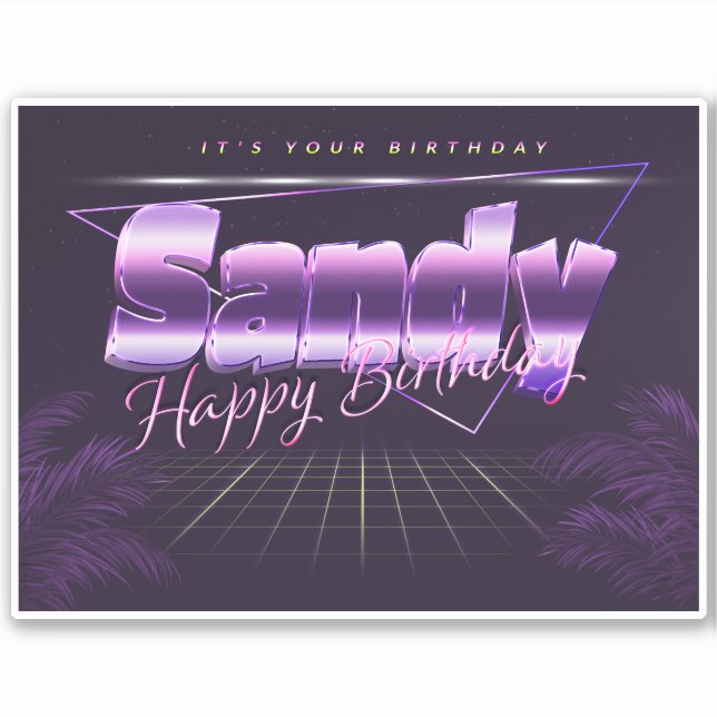 Sandy name first name lilac retro sticker birthday (Front)