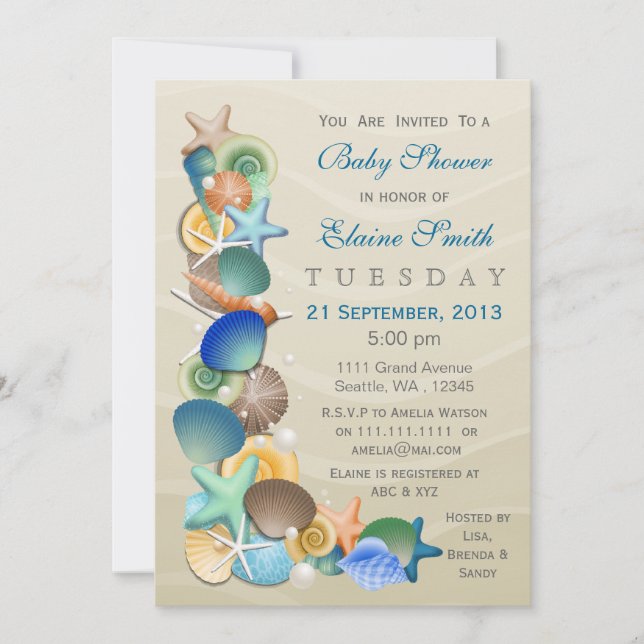 sandy ocean theme Blue Baby shower Invites (Front)