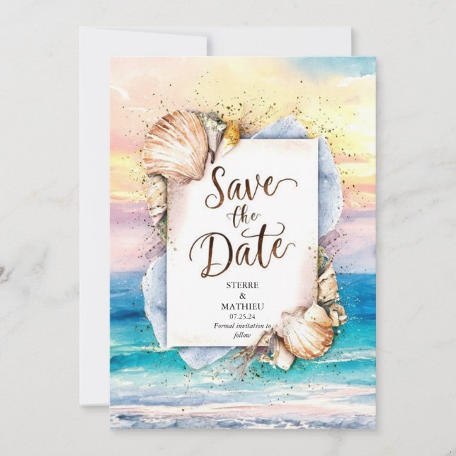 Sandy Painted Romantic Beach Wedding Save The Date (Front)