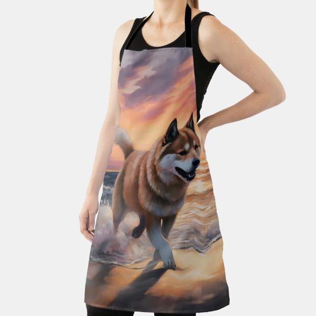 Sandy Paws Akita Dog on Beach Sunset Apron (Insitu)