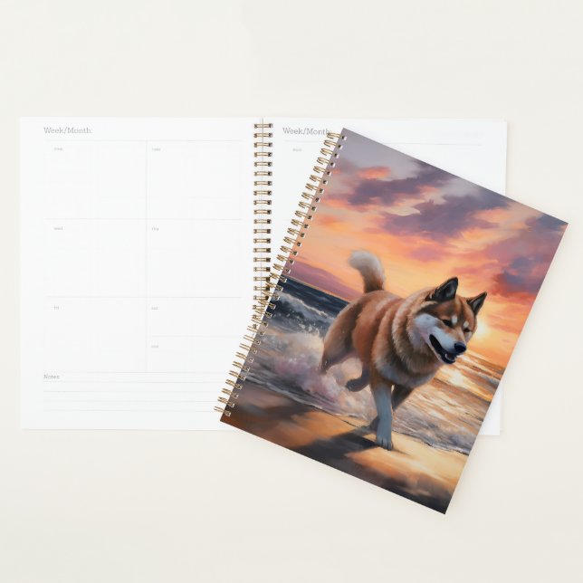 Sandy Paws Akita Dog on Beach Sunset Planner (Display)