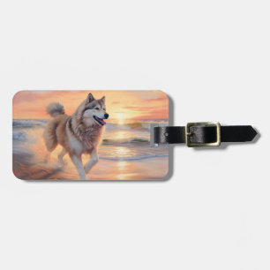 Sandy Paws Alaskan Malamute Dog on Beach Sunset Luggage Tag