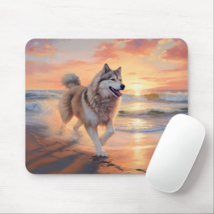 Sandy Paws Alaskan Malamute Dog on Beach Sunset Mouse Mat