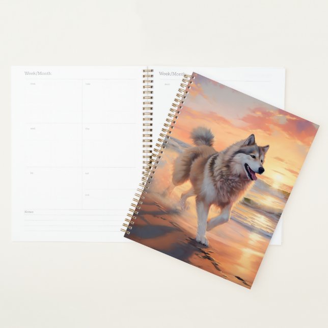 Sandy Paws Alaskan Malamute Dog on Beach Sunset Planner (Display)