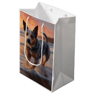 Sandy Paws Australian Cattle Dog on Beach Sunset Medium Gift Bag