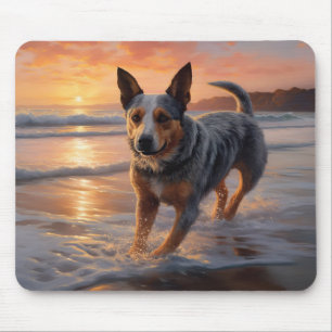 Sandy Paws Australian Cattle Dog on Beach Sunset Mouse Mat