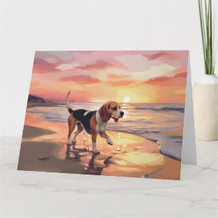 Sandy Paws Beagle Dog on Beach Sunset  Card
