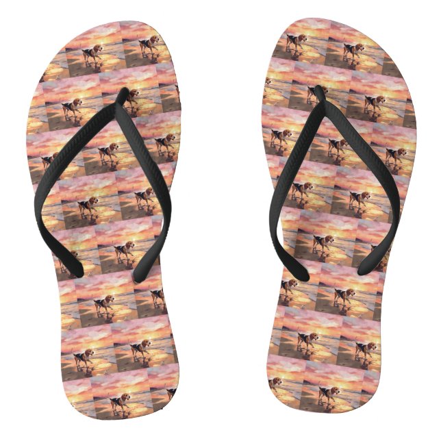 Sandy Paws Beagle Dog on Beach Sunset  Flip Flops (Footbed)