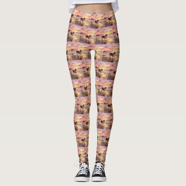 Sandy Paws Beagle Dog on Beach Sunset  Leggings (Front)