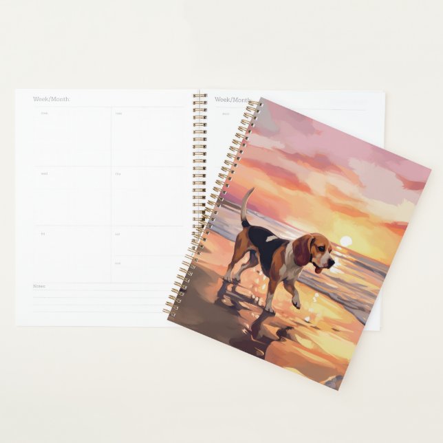 Sandy Paws Beagle Dog on Beach Sunset  Planner (Display)