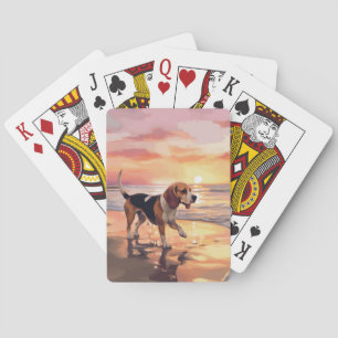 Sandy Paws Beagle Dog on Beach Sunset  Playing Cards