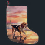 Sandy Paws Beagle Dog on Beach Sunset  Small Christmas Stocking<br><div class="desc">Immerse yourself in the tranquil beauty of our "Sandy Paws and Sunset Hues" dog on beach sunset design. This captivating scene captures the essence of a perfect evening at the shore, with a loyal canine companion enjoying the golden sands and the breathtaking hues of the setting sun. Whether you're a...</div>