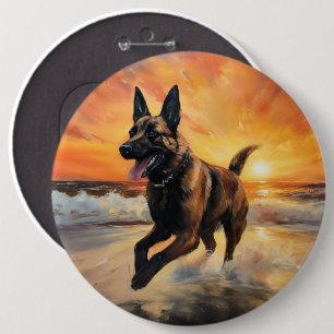 Sandy Paws Belgian Malinois Dog on Beach Sunset  6 Cm Round Badge