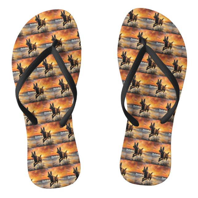 Sandy Paws Belgian Malinois Dog on Beach Sunset  Flip Flops (Footbed)