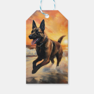 Sandy Paws Belgian Malinois Dog on Beach Sunset  Gift Tags