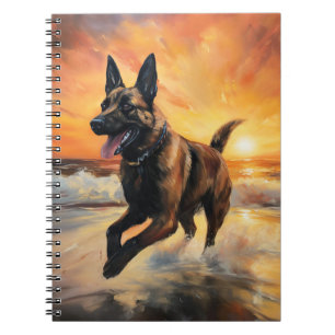 Sandy Paws Belgian Malinois Dog on Beach Sunset  Notebook
