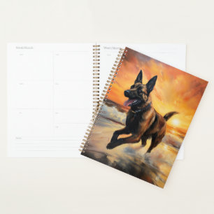 Sandy Paws Belgian Malinois Dog on Beach Sunset  Planner