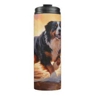 Sandy Paws Bernese Mountain Dog on Beach Sunset  Thermal Tumbler