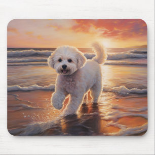 Sandy Paws Bichon Frise Dog on Beach Sunset Mouse Mat