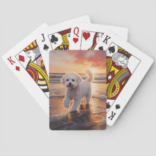Sandy Paws Bichon Frise Dog on Beach Sunset  Playing Cards