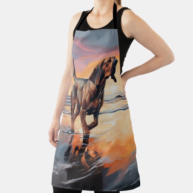 Sandy Paws Bloodhound Dog on Beach Sunset  Apron (Insitu)