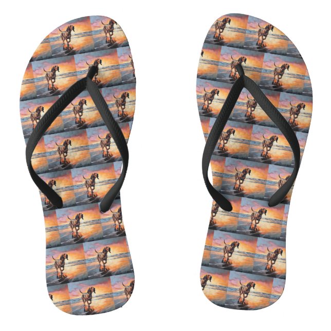Sandy Paws Bloodhound Dog on Beach Sunset  Flip Flops (Footbed)