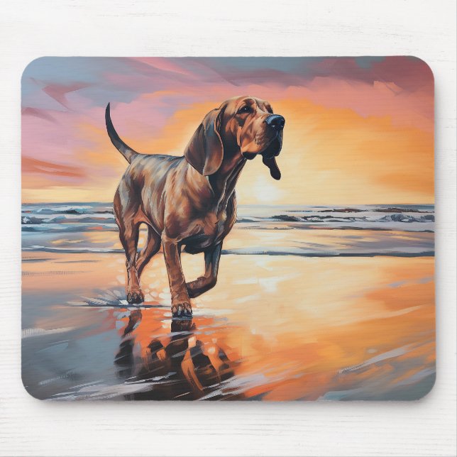 Sandy Paws Bloodhound Dog on Beach Sunset  Mouse Mat (Front)