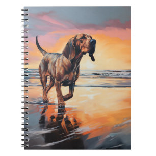 Sandy Paws Bloodhound Dog on Beach Sunset  Notebook