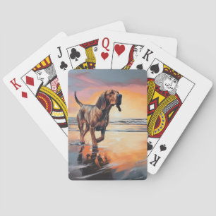 Sandy Paws Bloodhound Dog on Beach Sunset  Playing Cards
