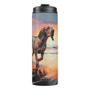 Sandy Paws Bloodhound Dog on Beach Sunset Thermal Tumbler