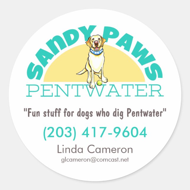 Sandy Paws Pet Business Logo Classic Round Sticker (Front)