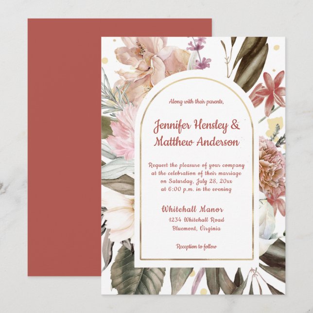 Sandy Peach Terracotta Gold Rustic Wedding I  Invitation (Front/Back)